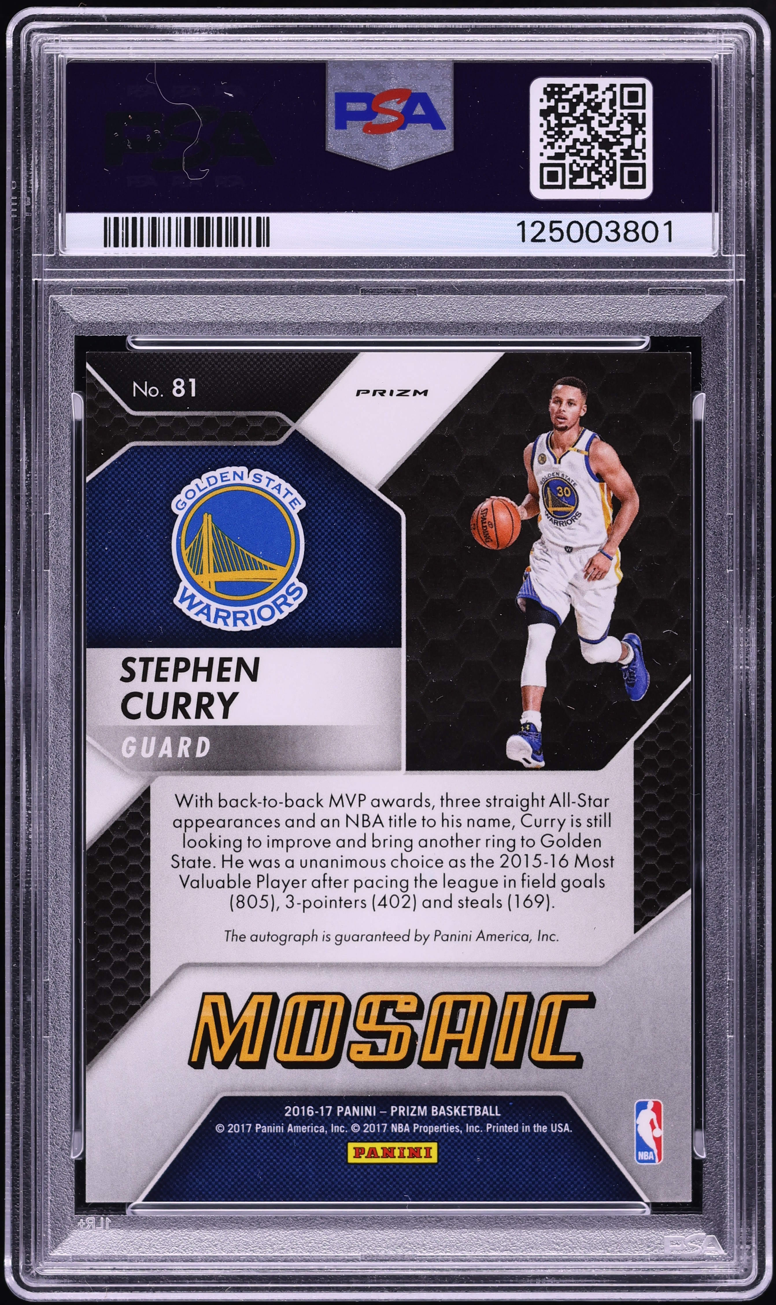 2016 Panini Prizm Mosaic Stephen Curry AUTO #81 PSA 9 MINT