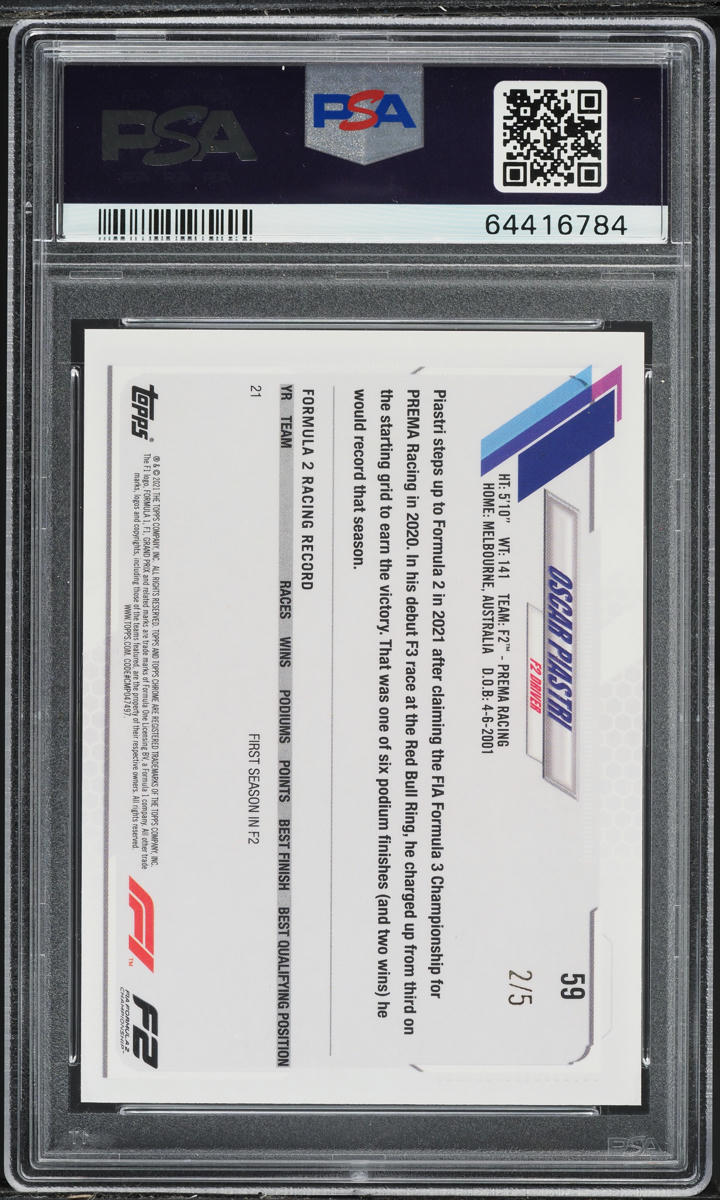 2021 Topps Chrome Formula 1 F1 Red Wave Refractor Oscar Piastri RC /5 #59 PSA 10