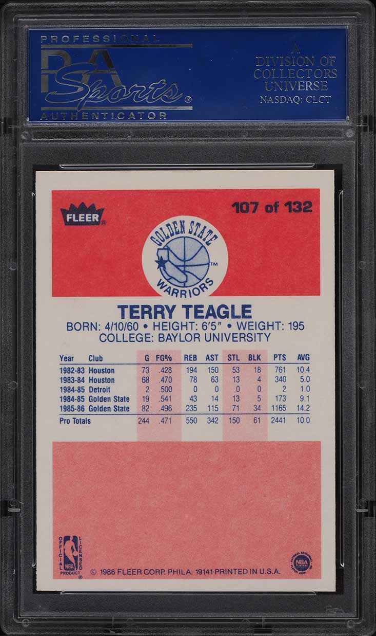 1986 Fleer Basketball Terry Teagle #107 PSA 9 MINT