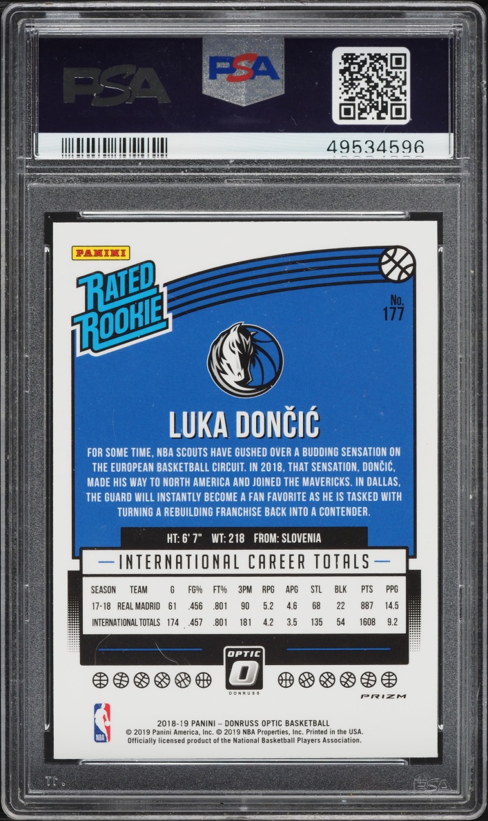 2018 Donruss Optic Holo Luka Doncic ROOKIE #177 PSA 9 MINT