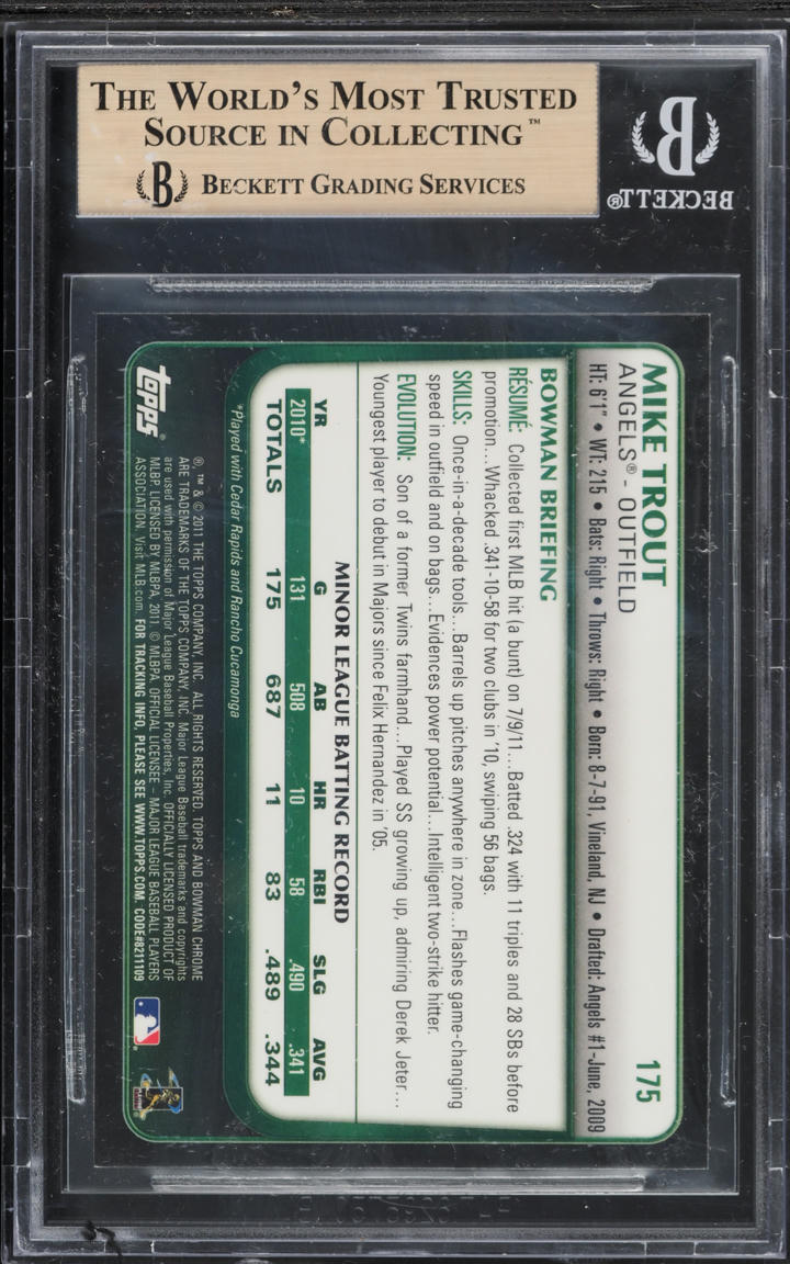 2011 Bowman Chrome Refractor Mike Trout ROOKIE #175 BGS 9.5 GEM MINT