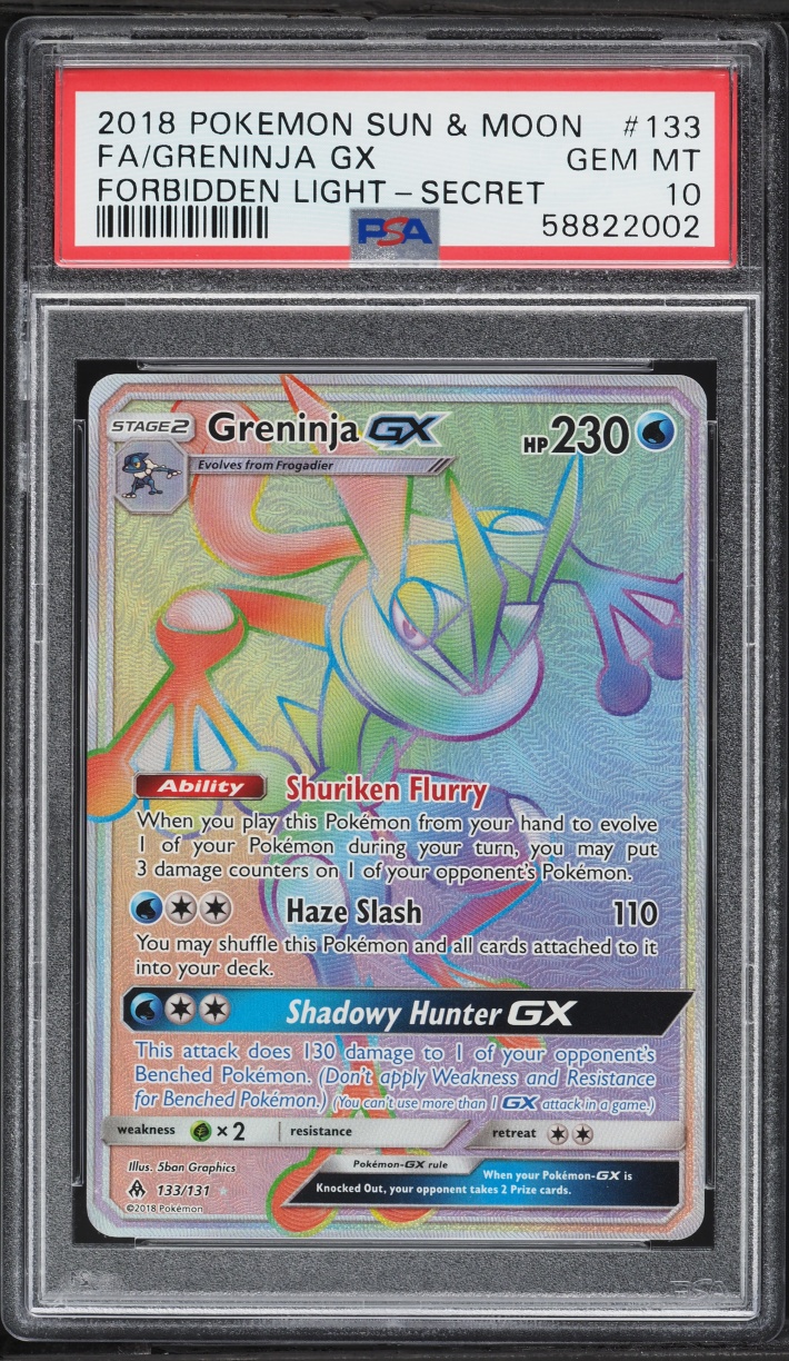 2018 Pokemon Sun & Moon Forbidden Light Rainbow Rare Greninja GX #133 PSA 10 GEM MINT