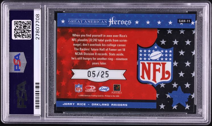 2003 Leaf Rookies & Stars Great American Heroes Jerry Rice AUTO /25#GAH-11 PSA 10 GEM MINT - Photo 2