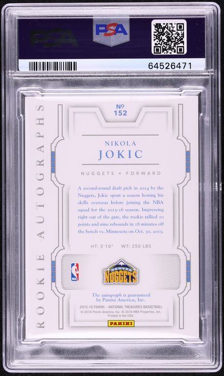 2015 National Treasures Emerald Nikola Jokic ROOKIE AUTO DNA 9 1/5 #152 PSA 9