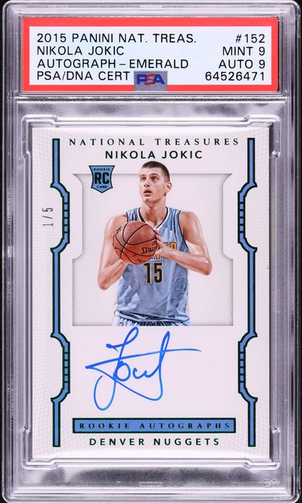 2015 National Treasures Emerald Nikola Jokic ROOKIE AUTO DNA 9 1/5 #152 PSA 9