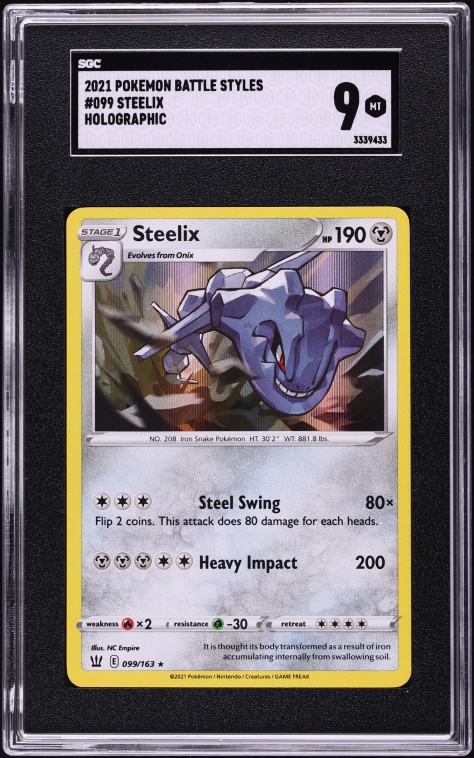 2021 Pokemon Sword & Shield Battle Styles Holo Steelix #099 SGC 9 MINT