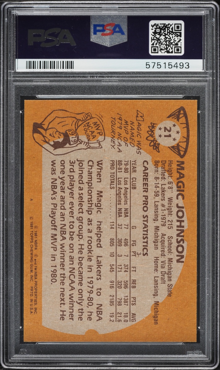 1981 Topps Basketball Magic Johnson #21 PSA 9 MINT