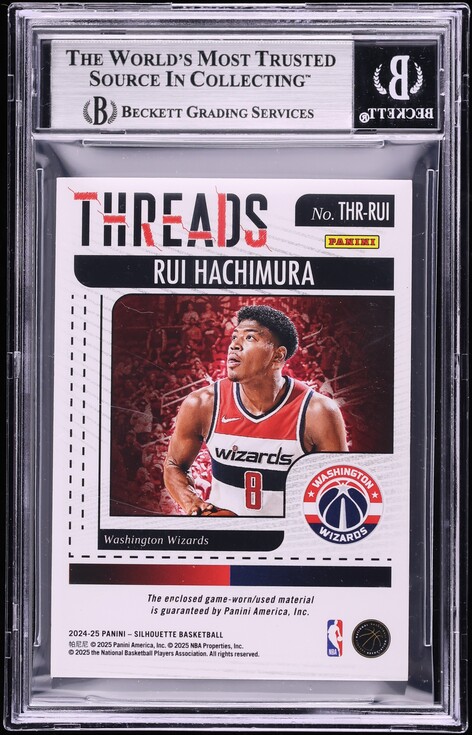 2024 Panini Silhouette Threads Holo Platinum Rui Hachimura LOGOMAN PATCH /4 #34 BGS 8.5 NM-MT+