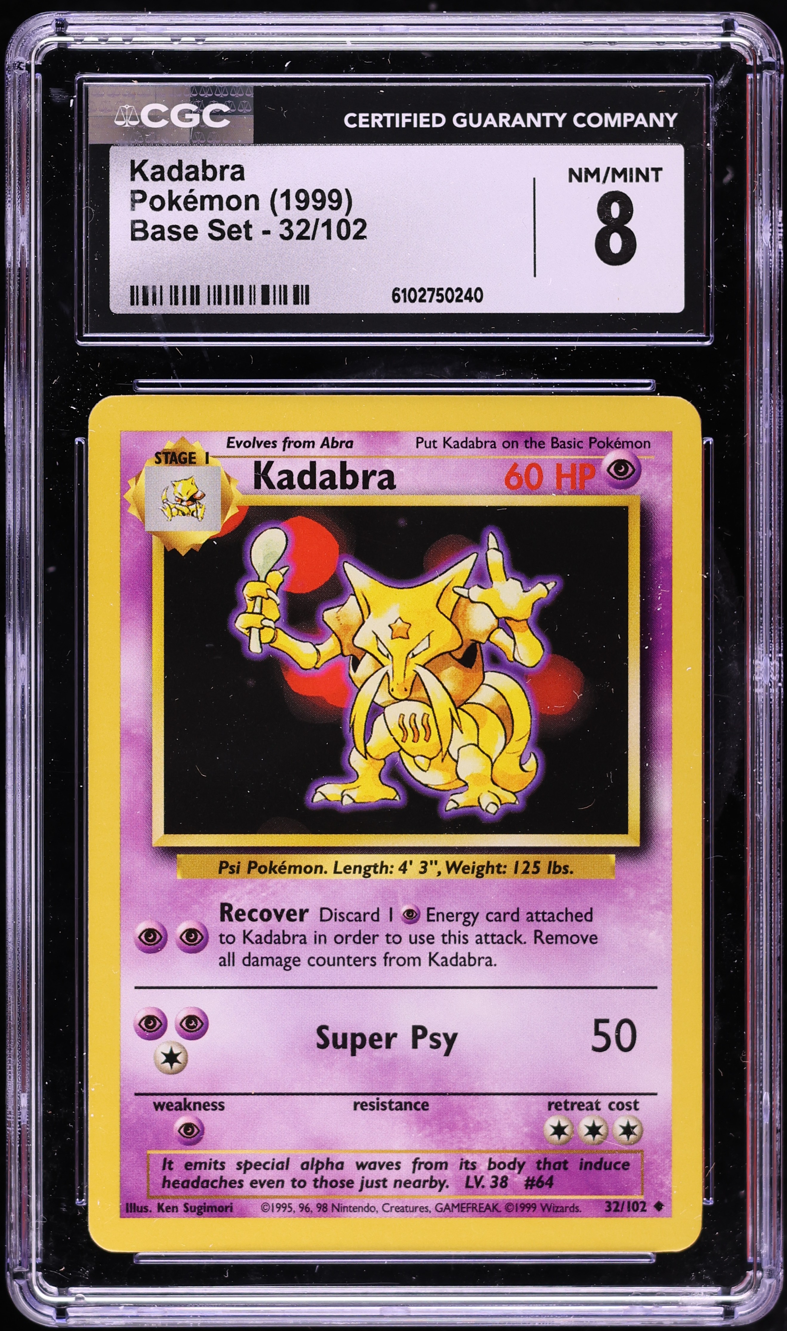 1999 Pokemon Base Set Kadabra #32 CGC 8 NM-MT
