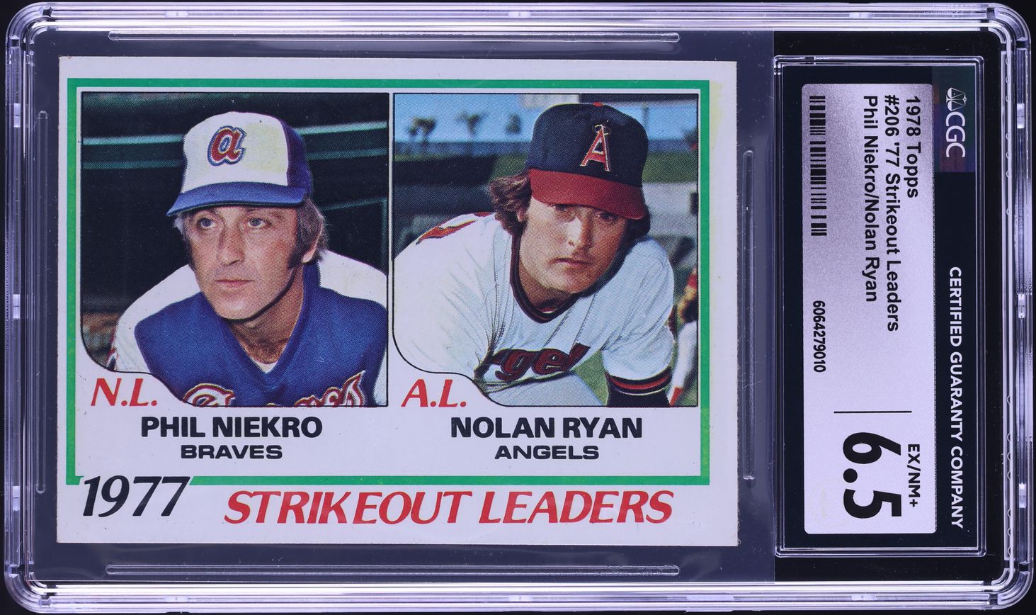 1978 Topps Phil Niekro Nolan Ryan STRIKEOUT LEADERS #206 CGC 6.5 EXMT+