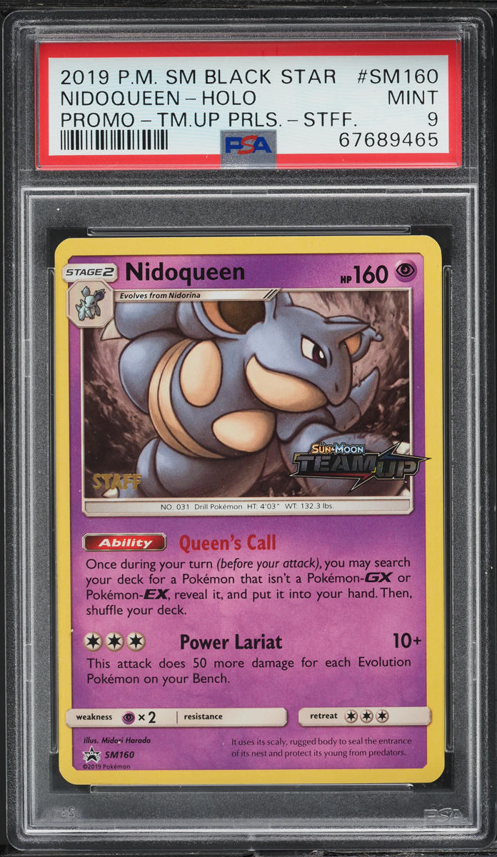 2019 Pokemon SM Team Up Prerelease Staff Holo Nidoqueen #SM160 PSA 9 MINT