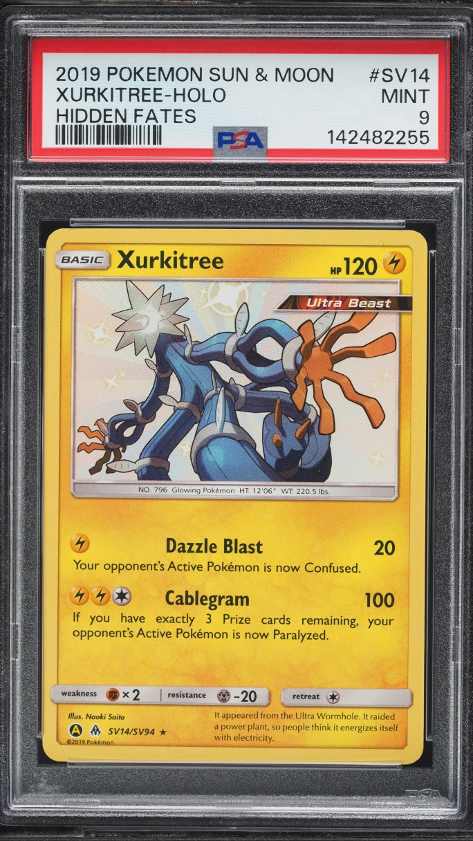 2019 Pokemon Sun & Moon Hidden Fates Shiny Xurkitree #SV14 PSA 9 MINT
