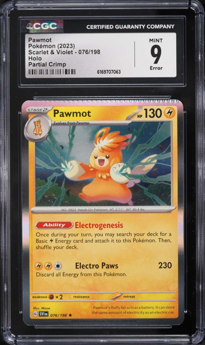 2023 Pokemon Scarlet & Violet Holo Error Pawmot #076 CGC 9 MINT