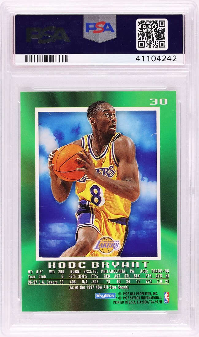1996 Skybox E-X2000 Kobe Bryant ROOKIE #30 PSA 10 GEM MINT