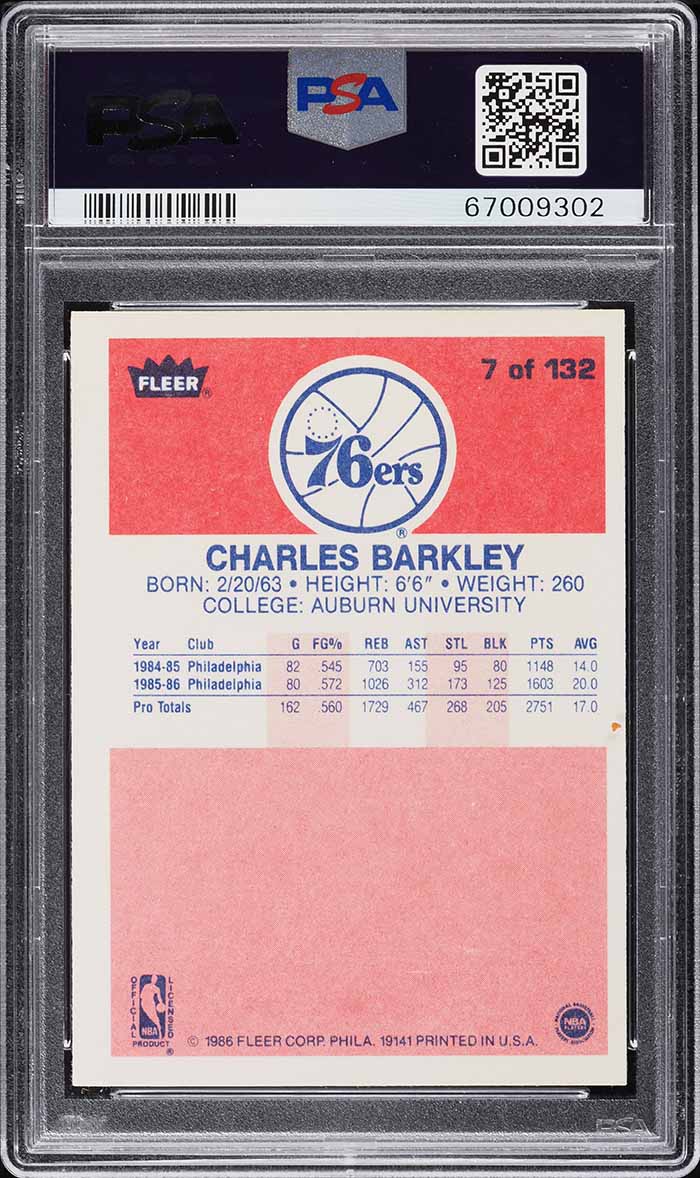 1986 Fleer Basketball Charles Barkley ROOKIE #7 PSA 8 NM-MT