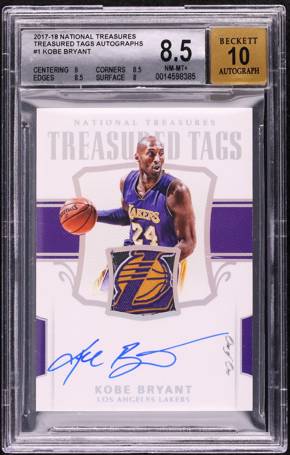 2017 National Treasures Treasured Tags Kobe Bryant LOGO PATCH AUTO 1/1 BGS 8.5