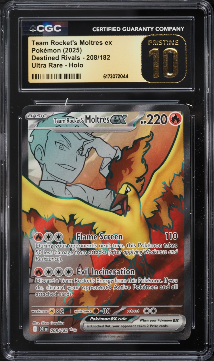 2025 Pokemon SV Destined Rivals Full Art Team Rocket's Moltres ex #208 CGC 10 PRISTINE