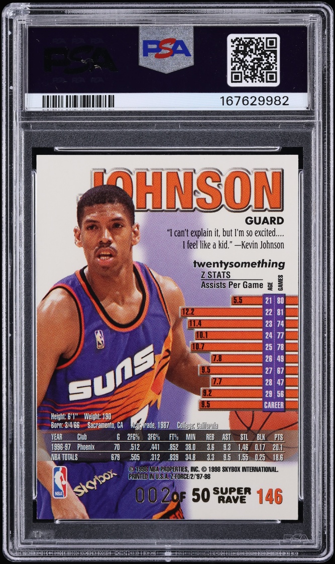 1997 Skybox Z-Force Super Rave Kevin Johnson /50 #146 PSA 9 MINT - Photo 2