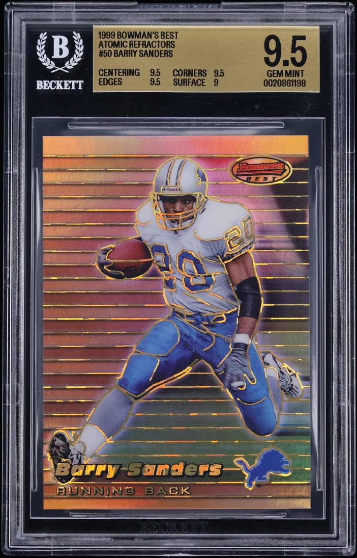 1999 Bowman's Best Atomic Refractor Barry Sanders /100 #50 BGS 9.5 GEM MINT