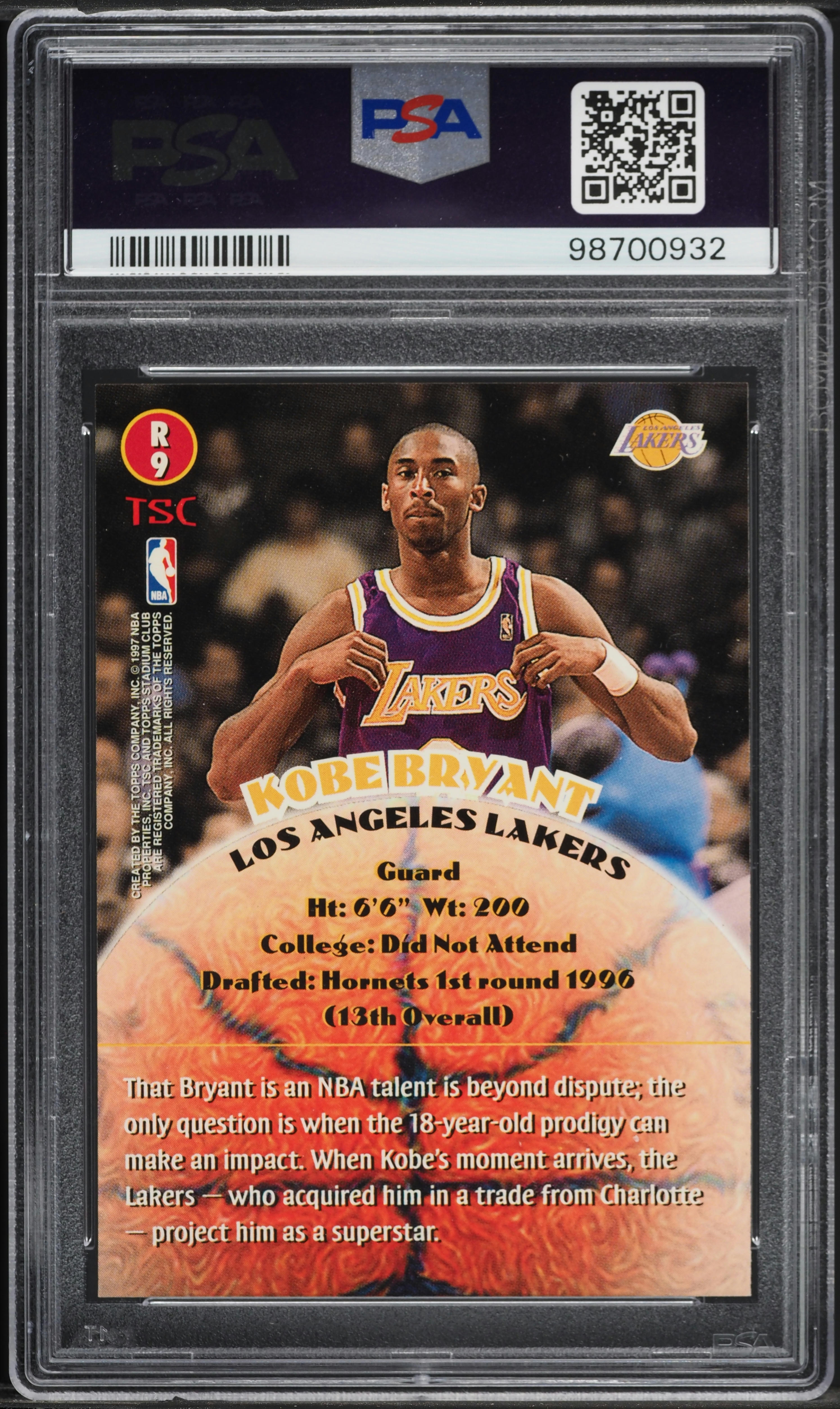 1996 Stadium Club Rookies 2 Kobe Bryant ROOKIE #R9 PSA 10