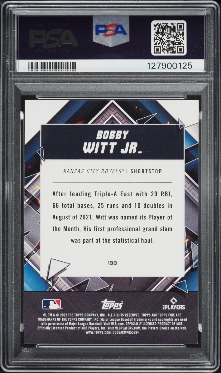 2022 Topps Fire Gold Minted Bobby Witt Jr. ROOKIE #198 PSA 9 MINT