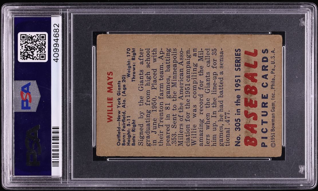 1951 Bowman Willie Mays ROOKIE #305 PSA 2 GD