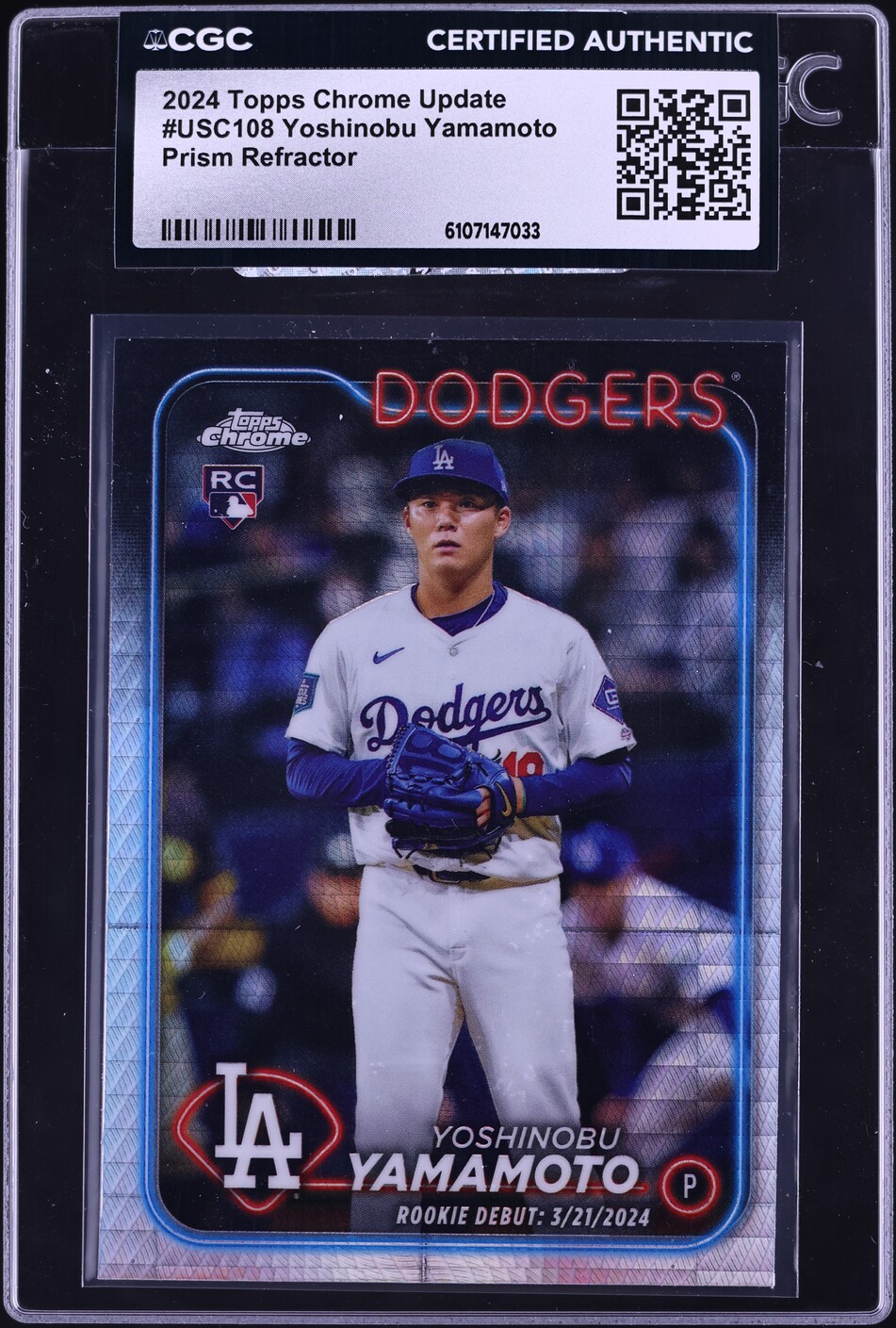 2024 Topps Chrome Update Prism Refractor Yoshinobu Yamamoto ROOKIE #USC108 CGC AUTH