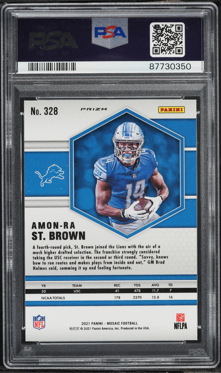2021 Panini Mosaic Reactive Blue Amon-Ra St. Brown ROOKIE #328 PSA 10 GEM MINT