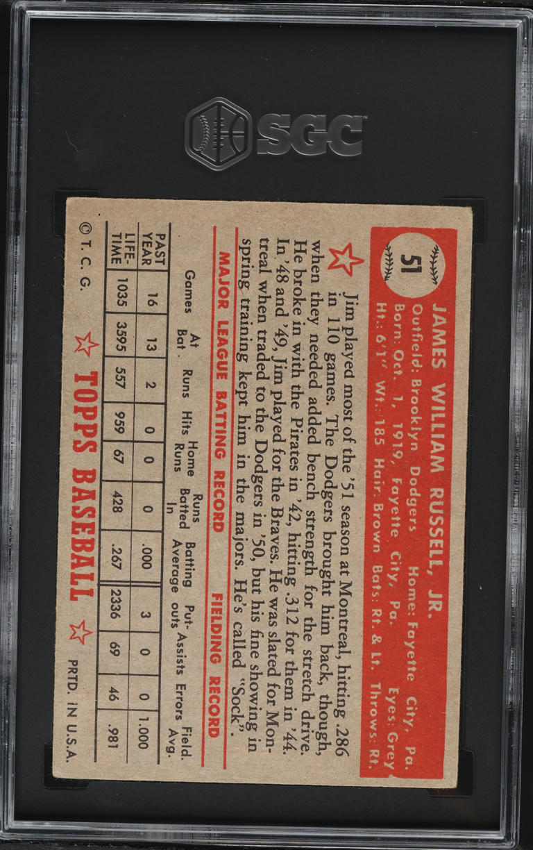 1952 Topps Jim Russell #51 SGC 4.5 VGEX+