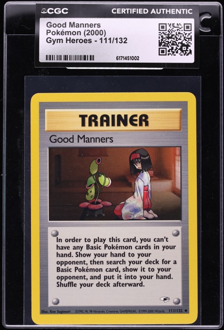 2000 Pokemon Gym Heroes Good Manners #111 CGC AUTH