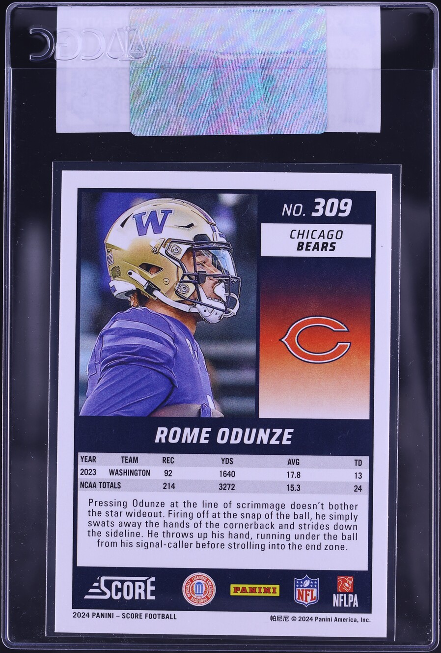 2024 Score Rome Odunze ROOKIE #309 CGC AUTH