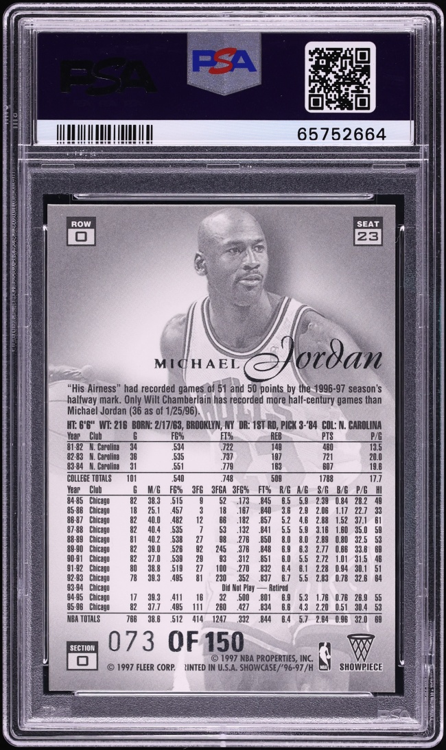1996 Flair Showcase Legacy Collection Row 0 Michael Jordan /150 #23 PSA 8 NM-MT