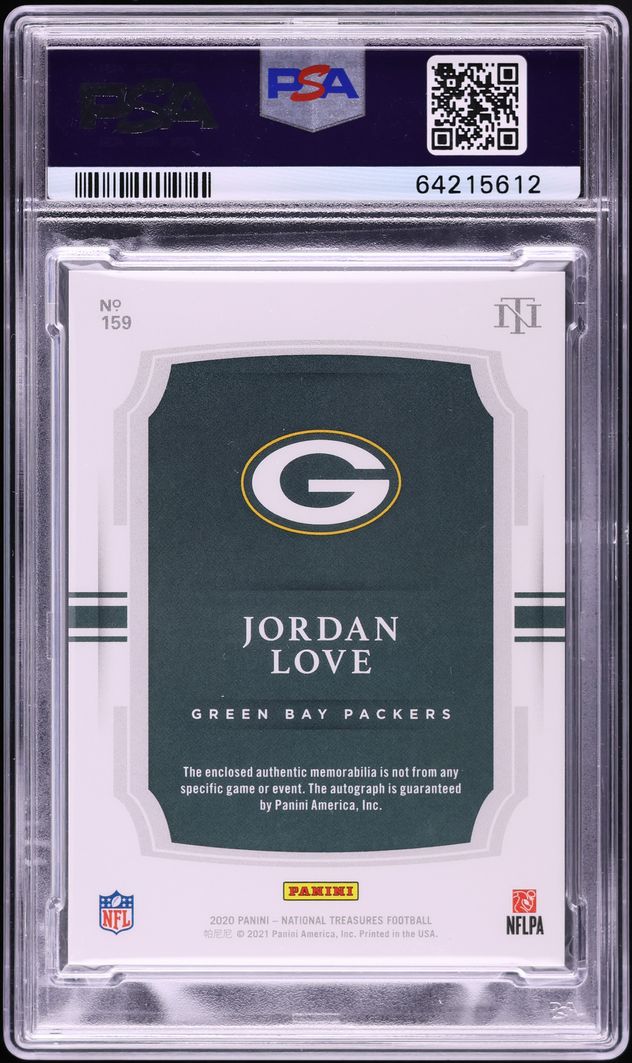 2020 National Treasures Holo Gold Jordan Love ROOKIE PATCH AUTO /10 #159 PSA 9 MINT