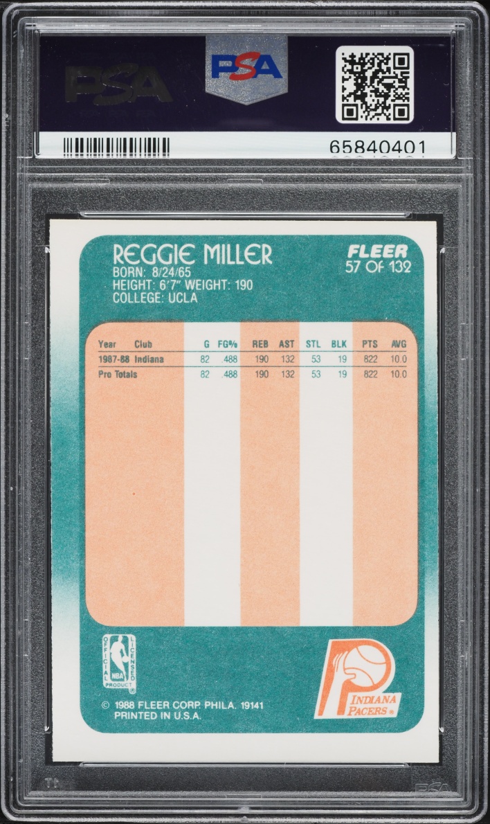 1988 Fleer Basketball Reggie Miller ROOKIE #57 PSA 7 NRMT