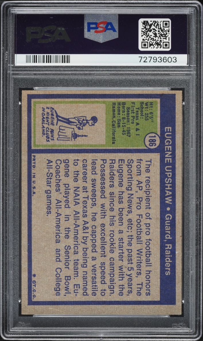 1972 Topps Football Eugene Upshaw ROOKIE #186 PSA 7 NRMT