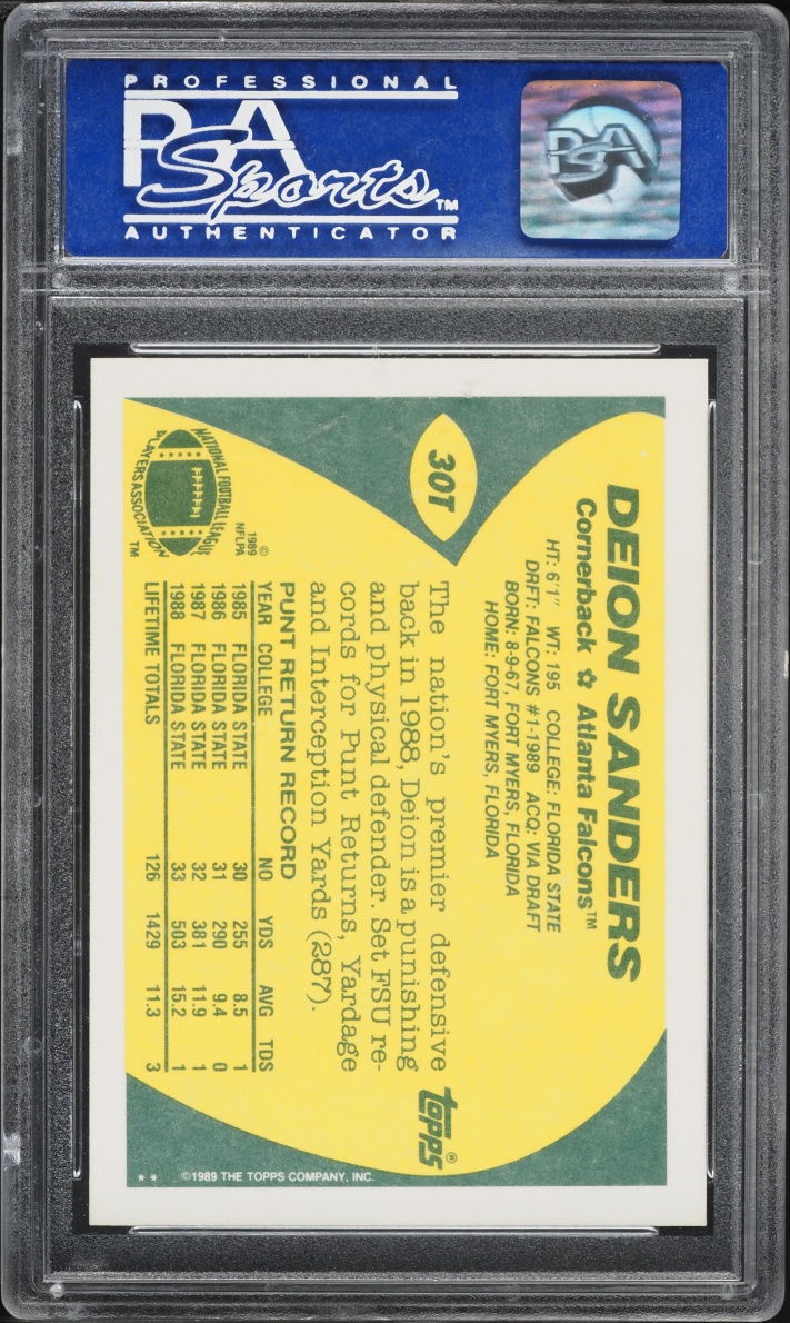 1989 Topps Traded Deion Sanders ROOKIE #30T PSA 9 MINT