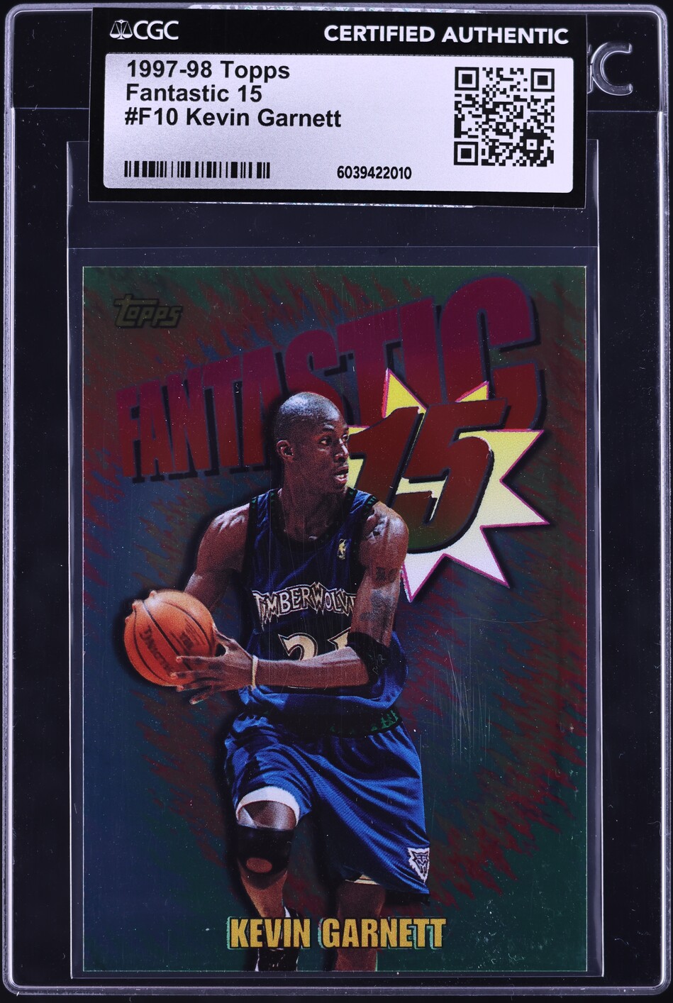 1997 Topps Fantastic 15 Kevin Garnett #F10 CGC AUTH - Main Image