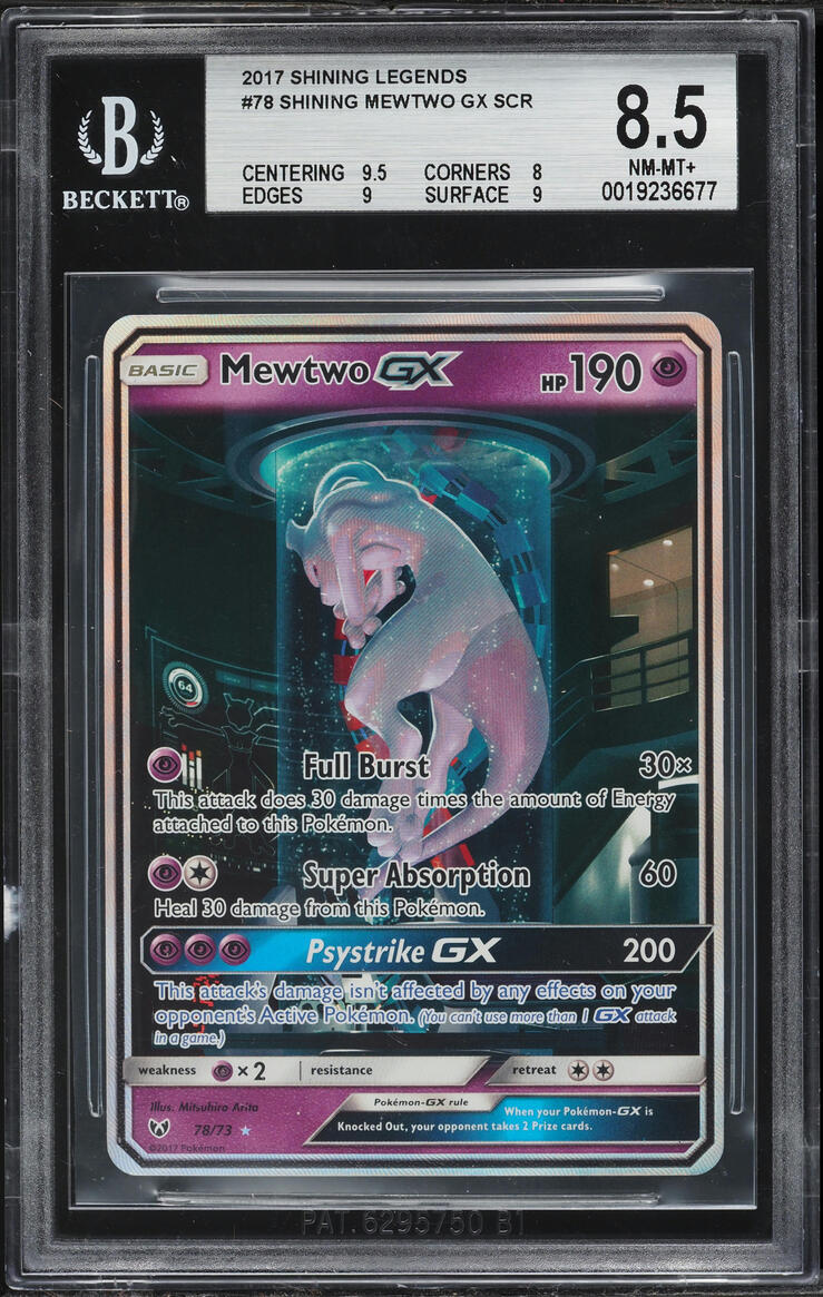 2017 Pokemon Sun & Moon Shining Legends Alt Art Mewtwo GX #78 BGS 8.5 NM-MT+