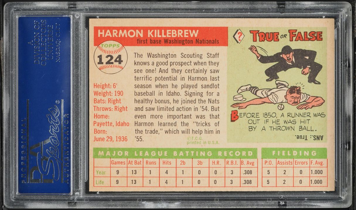 1955 Topps Harmon Killebrew ROOKIE #124 PSA 8 NM-MT