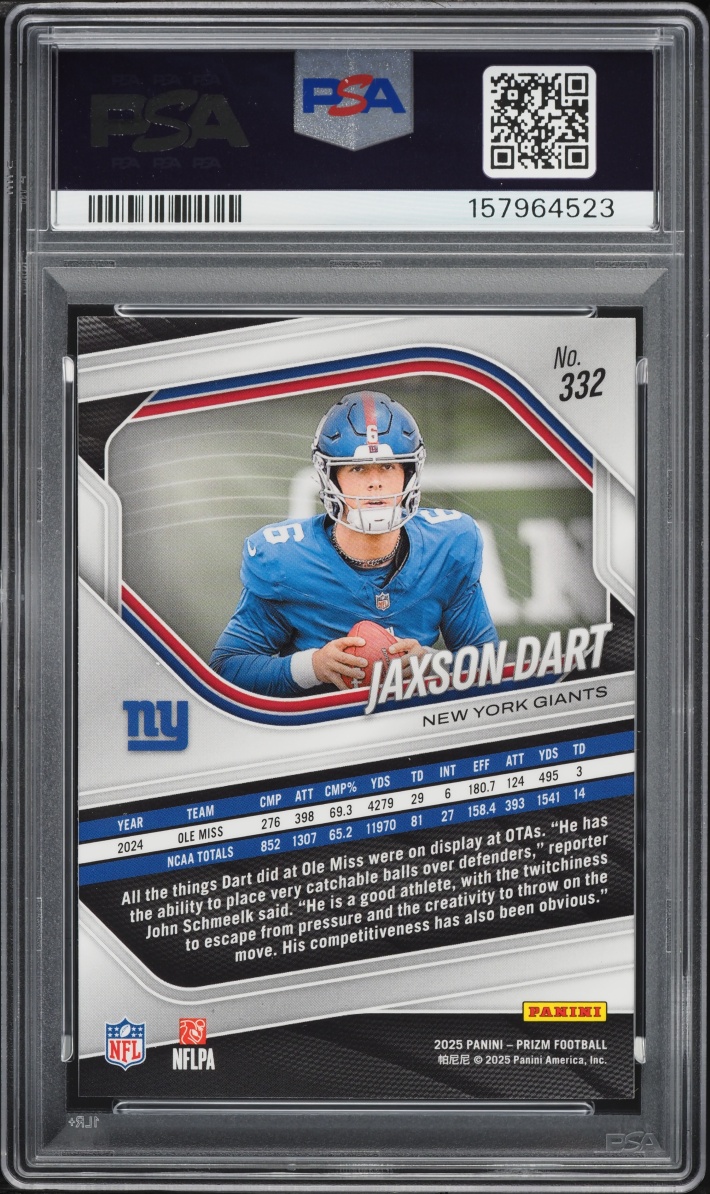 2025 Panini Prizm Jaxson Dart ROOKIE #332 PSA 9 MINT