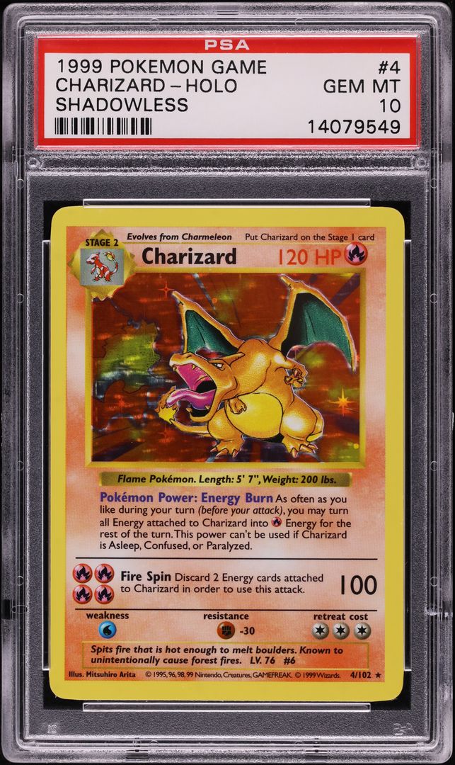 1999 Pokemon Base Set Shadowless Holo Charizard #4 PSA 10 GEM MINT