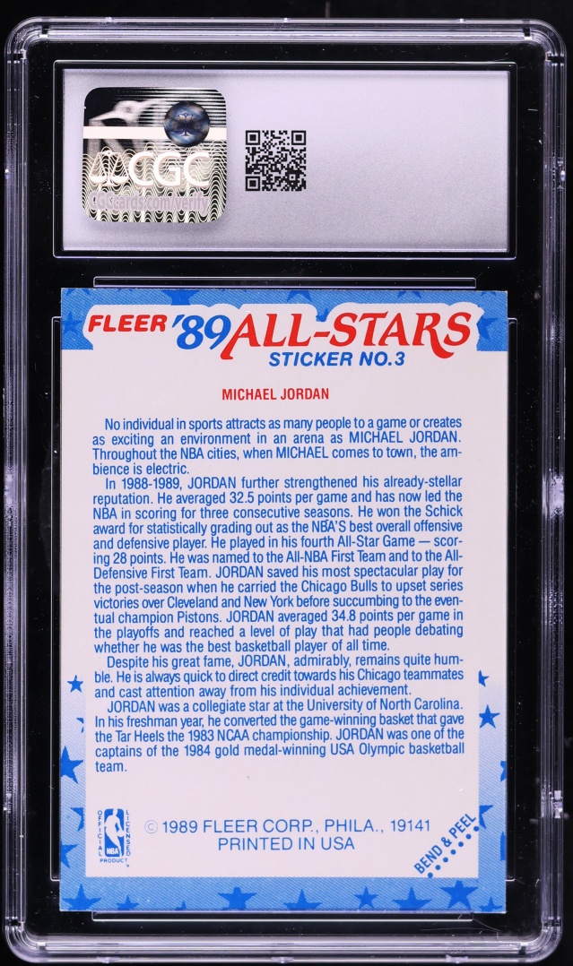 1989 Fleer Stickers All-Star Michael Jordan #3 CGC 8 NM-MT
