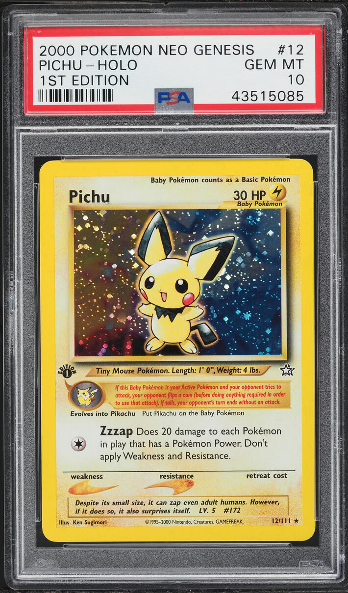 2000 Pokemon Neo Genesis 1st Edition Holo Pichu #12 PSA 10 GEM MINT