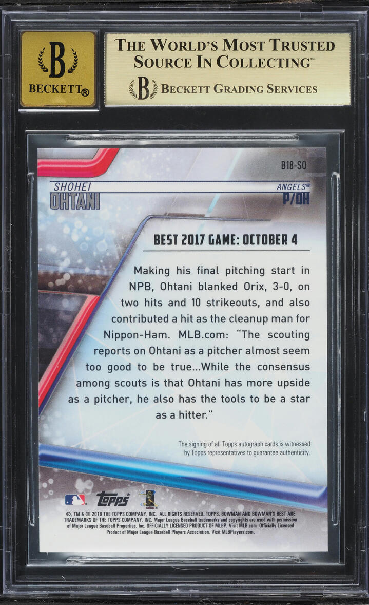 2018 Bowman's Best Of '18 Shohei Ohtani ROOKIE AUTO #B18-SO BGS 10 PRISTINE