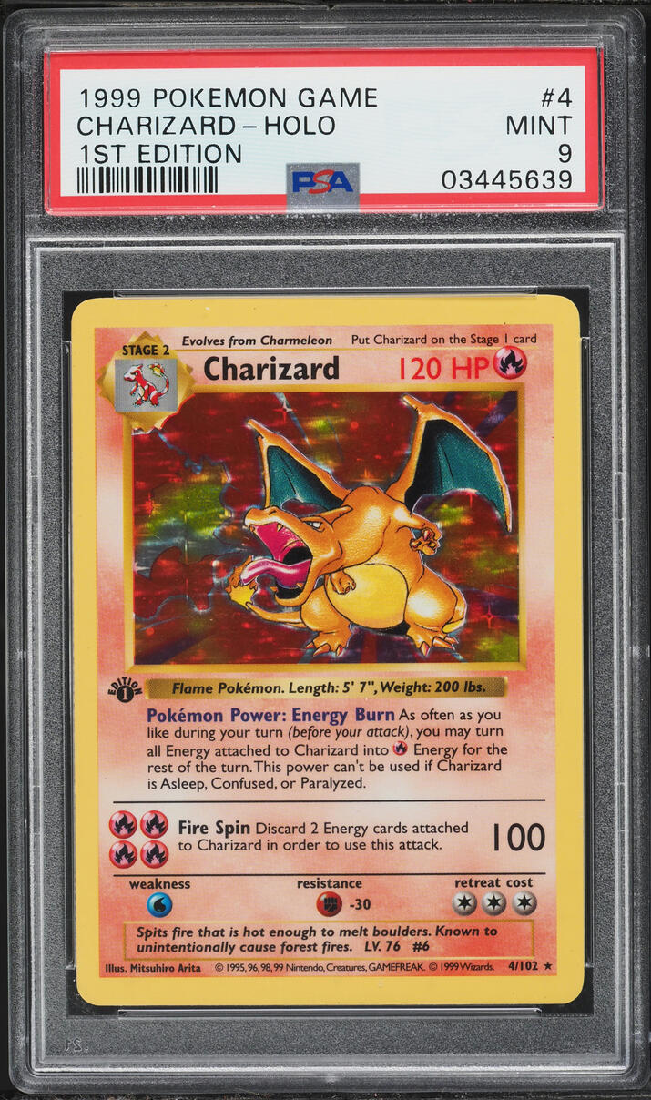 1999 Pokemon Base Set Shadowless 1st Edition Holo Charizard #4 PSA 9 MINT