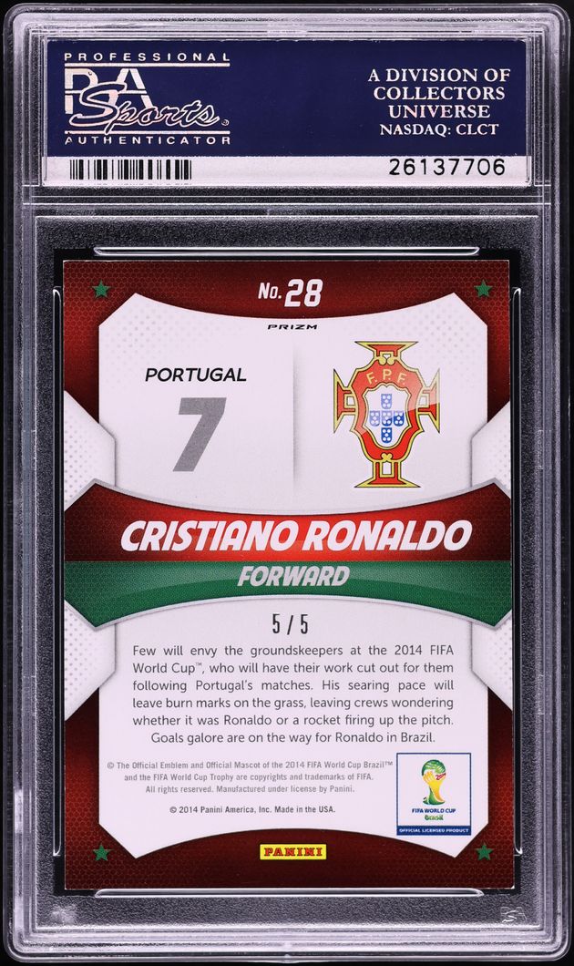 2014 Panini Prizm World Cup Stars Gold Power Cristiano Ronaldo 5/5 #28 PSA 8 NM-MT