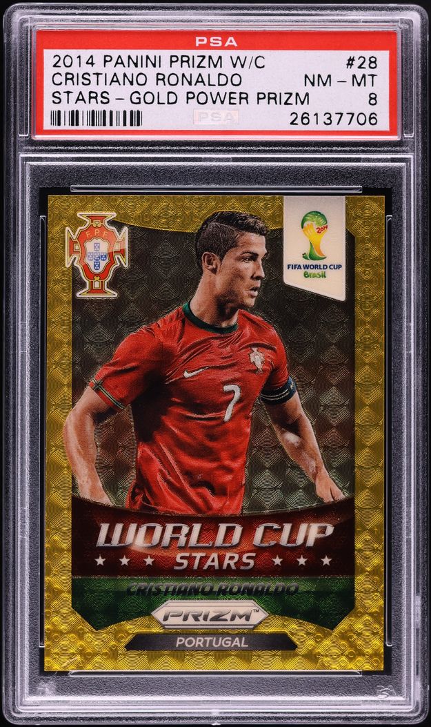 2014 Panini Prizm World Cup Stars Gold Power Cristiano Ronaldo 5/5 #28 PSA 8 NM-MT
