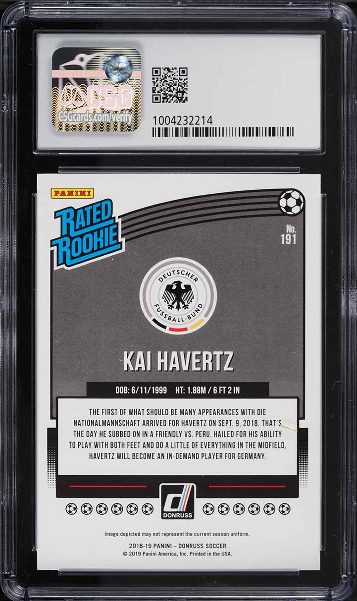 2018 Donruss Soccer Kai Havertz ROOKIE #191 CSG 9 MINT
