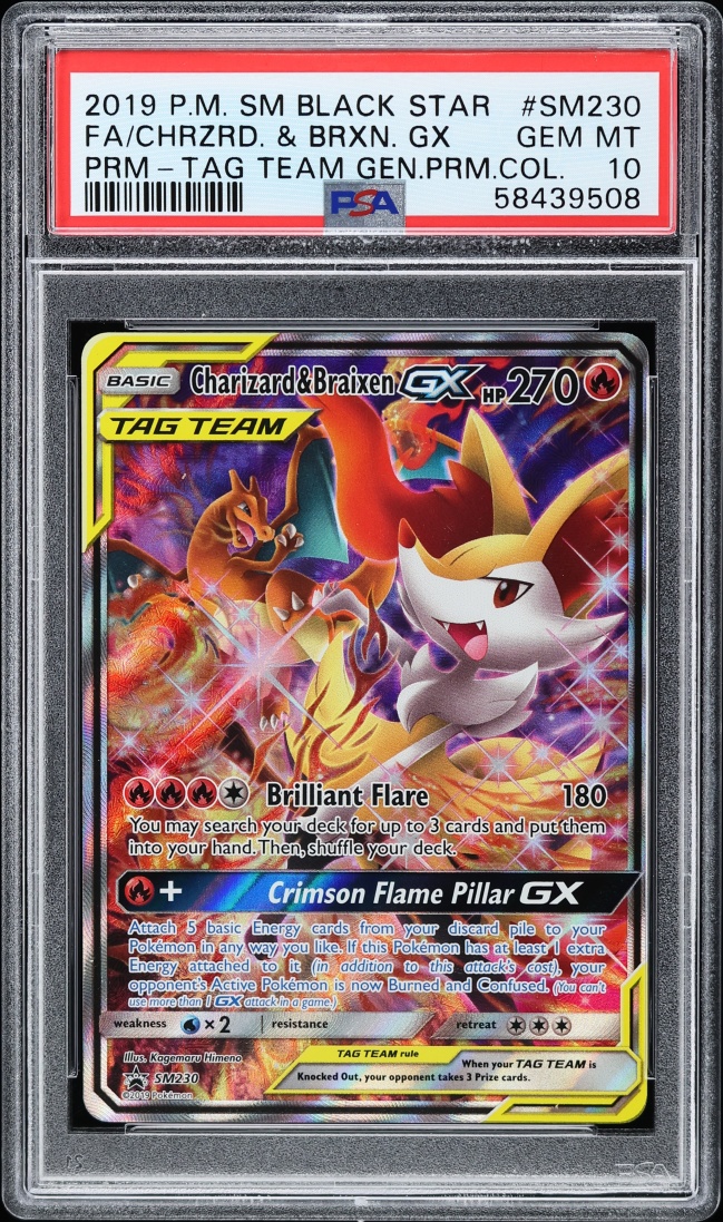 2019 Pokemon SM Promo Tag Team Generations Premium Full Art Charizard Braixen GX #SM230 PSA 10