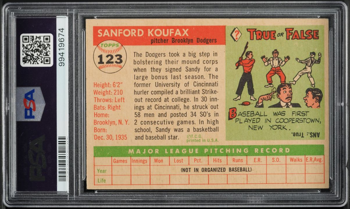 1955 Topps Sandy Koufax ROOKIE #123 PSA 5.5 EX+